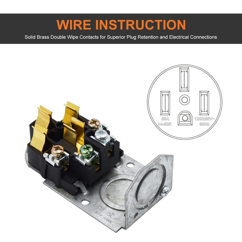 micmi NEMA 14-50R Receptacle 3-Pole 4-Wire Surface Mount Power Receptacle 250V 50A UL Listed, Black 2 Pack (NEMA 14-50R) - Image 5